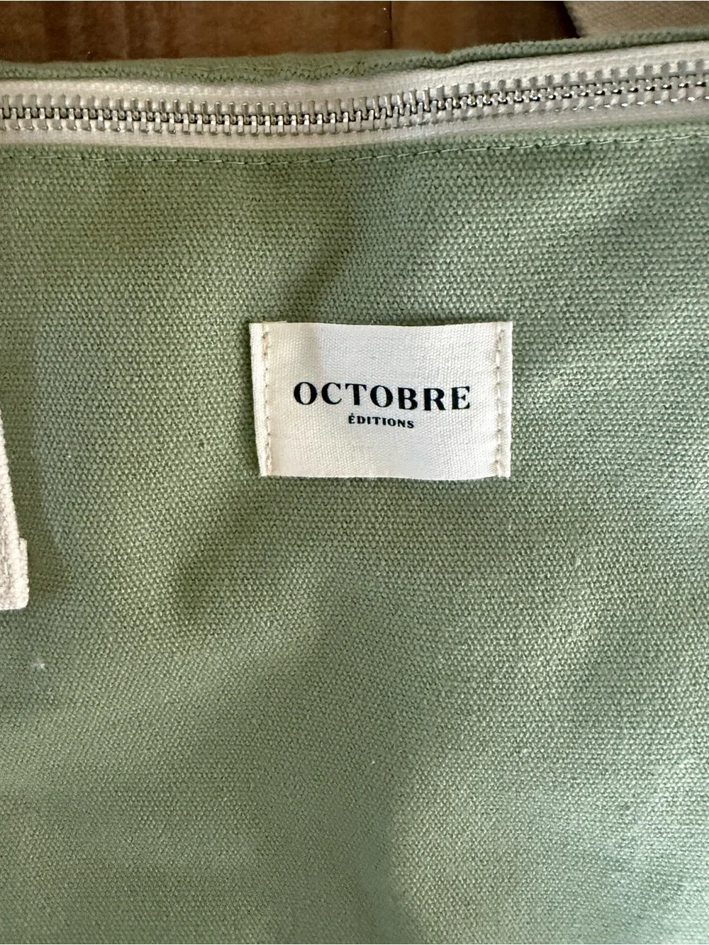 OCTOBRE Olive Canvas Tote with Cream Handles Duffle Bag Weekender